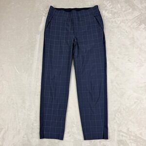 Athleta Brooklyn Textured Ankle Pant Women 4P Navy Blue Grid Plaid Golf EUC